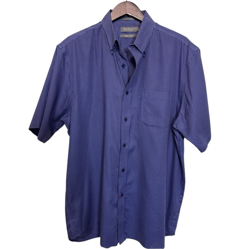 Daniel Cremieux Men’s Blue Tan Checkered Short Sleeve Button Down Shirt L EUC